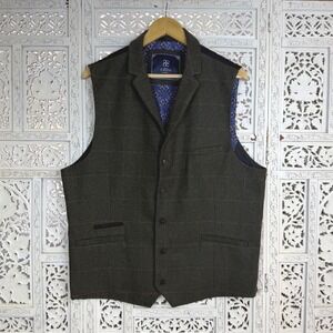 NWT House‎ Of Cavani Wool Blend Plaid Vest Waistcoat Sz 50 Preppy Academia Green